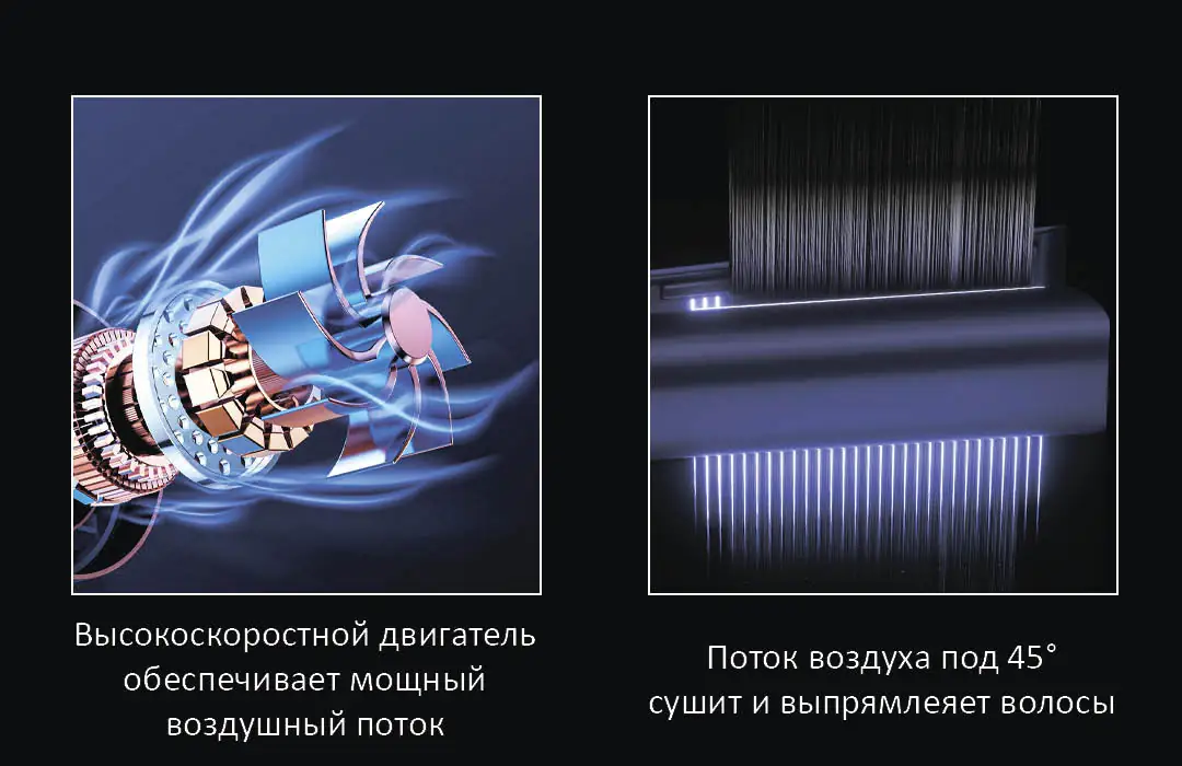 Высокоскоростной двигатель обеспечивает мощный поток воздуха под углом 45 градусов, который сушит и выпрямляет волосы — фен и выпрямитель для волос Daiwall AirStrait DF-08